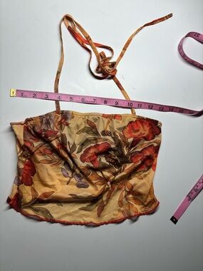 Retro Floral Mesh Halter Crop Top - Y2K Style Lettuce Hem